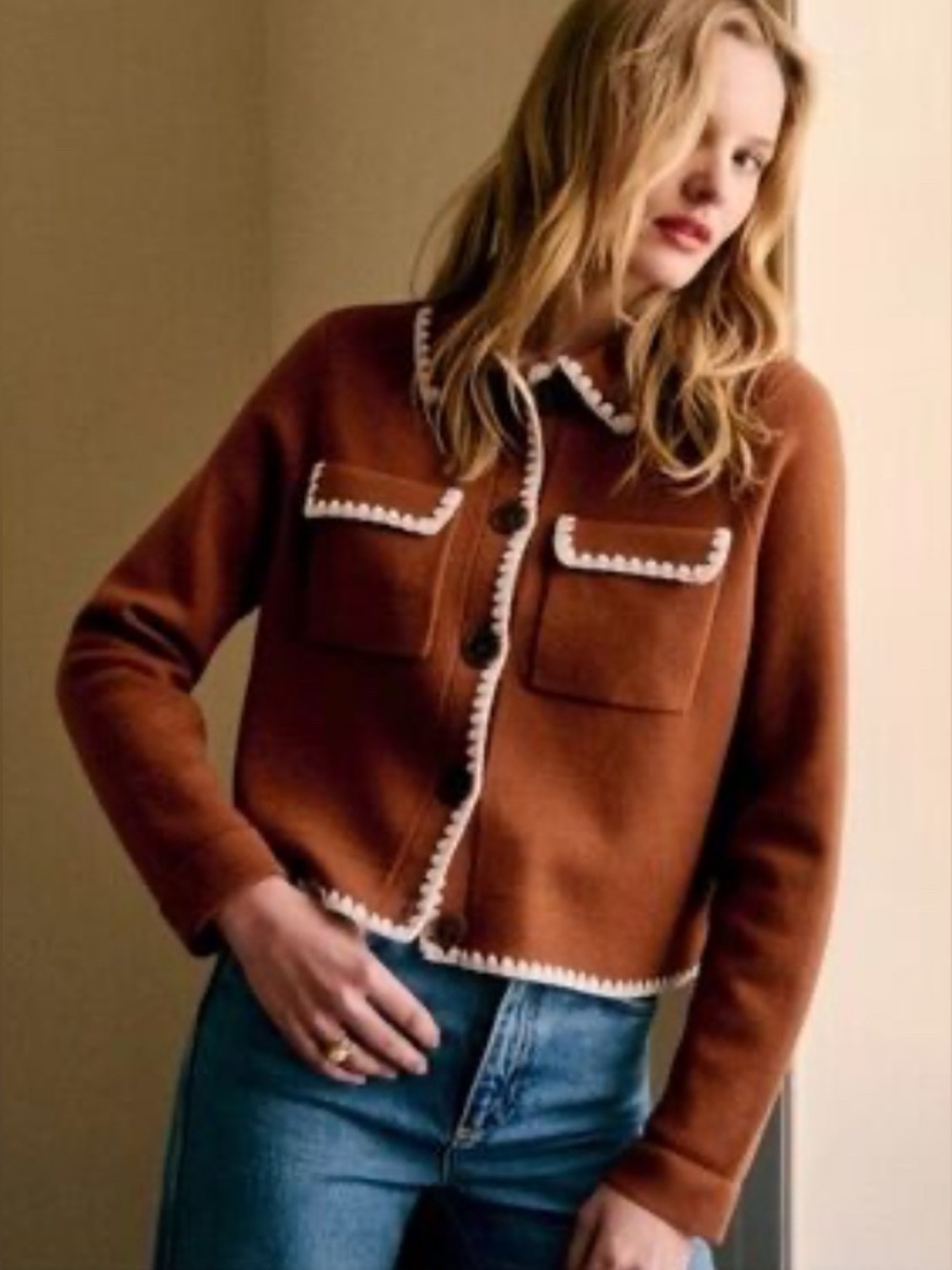 Sezane Betty Limited Edition Wool Cardigan Embroidered Button-Front Knit